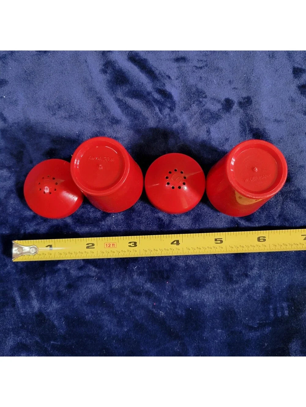 Vintage W Germany Red Plastic Salt Pepper Shakers Set Mid Century Retro